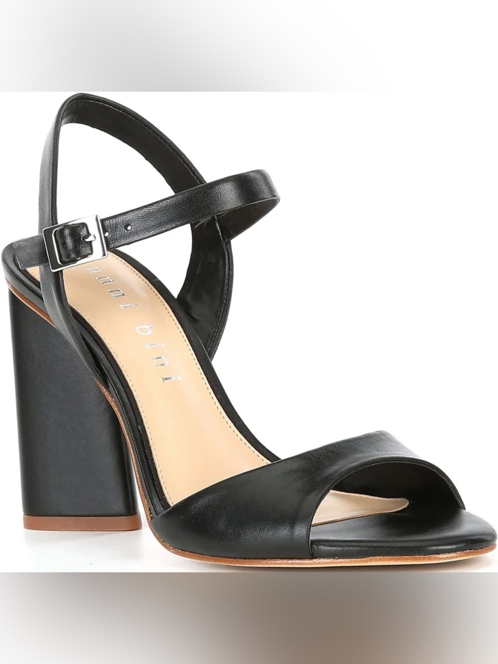 Gianni Bini Black Leather Block Heel Sandals with Ankle Strap
